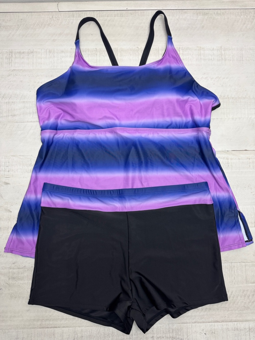Plus Size Color Block Tankini Swimsuits Modest Bathing Suits Top with shorts 3XL